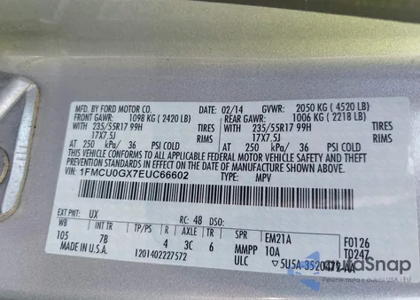 2014 Ford Escape Se из США, поврежденный, VIN 1FMCU0GX7EUC66602